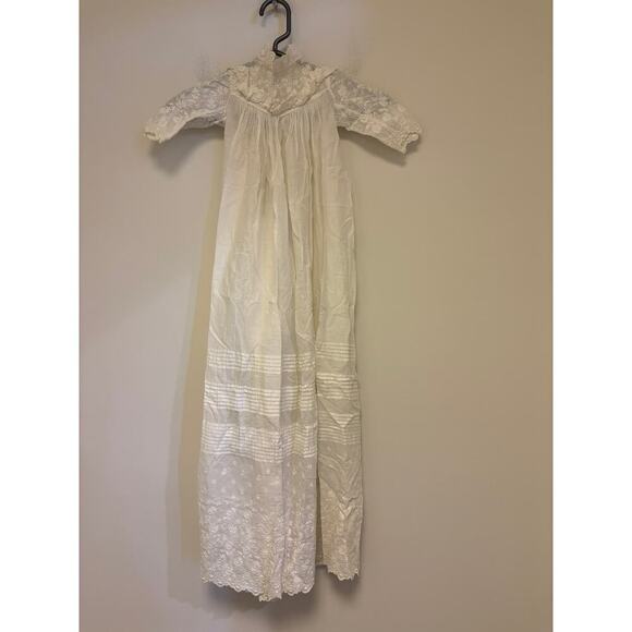 Vintage Baby Infant Christening Baptism Linen Lace Gown Dress - Picture 1 of 5